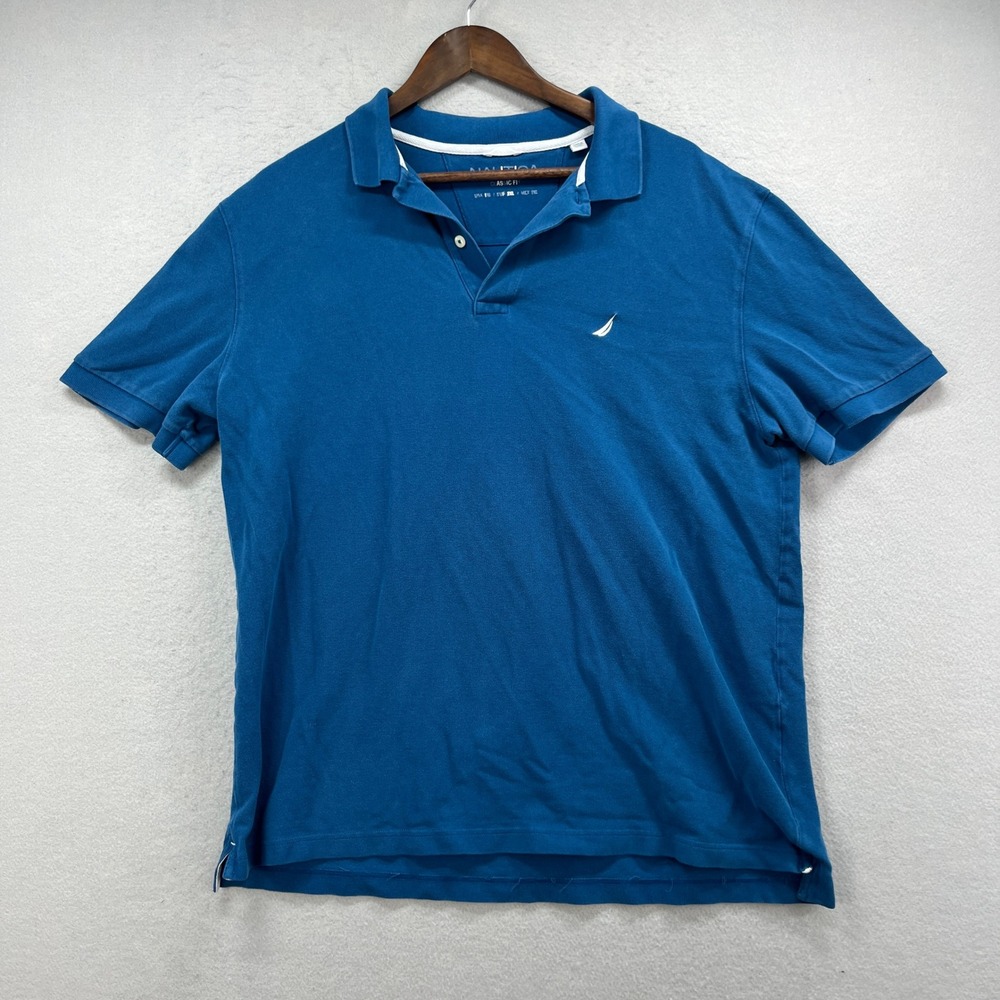 Nautica Polo Shirt Mens XL Blue Classic Fit Pique Short Sleeve Nautical Preppy